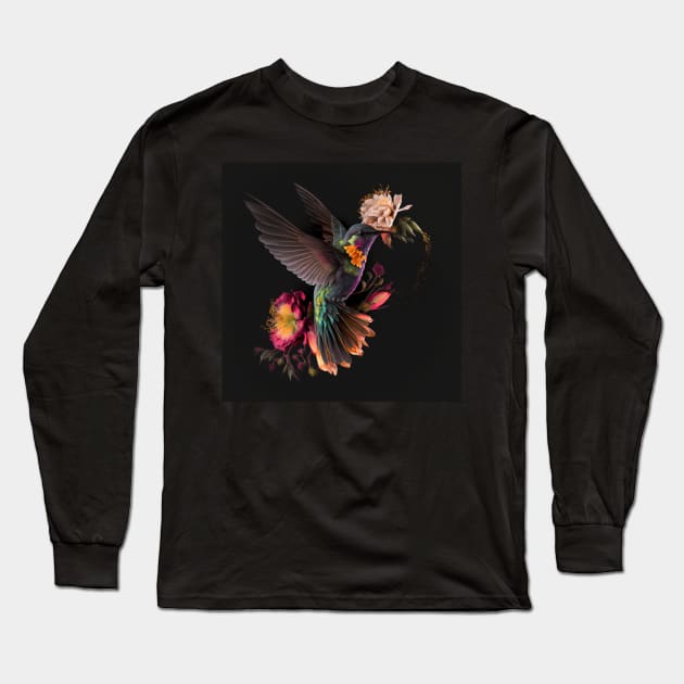 Fantasy Hummingbird with Flowers Long Sleeve T-Shirt by SCHummingbirds